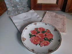 Gyönyörű Royal Albert angol porcelán rózsás dísztányér dokumentációval