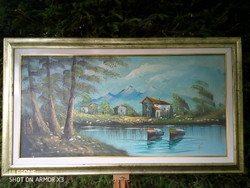 Huge, marked oil-on-canvas painting, for sale in a double frame!