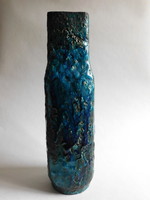 Bod Éva kerámia váza - szögletes forma türkiz/kék mázzal- 34 cm