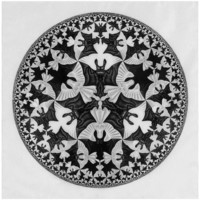 M. C. Escher artwork: angels and demons reprint print, winged devil bat geometric game