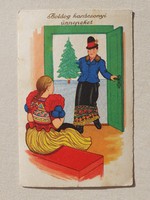 Old Christmas postcard 1940 style postcard in pine tree folk costume