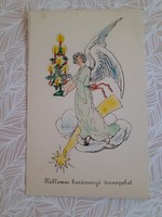 Régi karácsonyi képeslap rajzos levelezőlap angyal karácsonyfa
