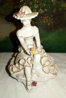 Starting from HUF 1! Porcelain girl! A girl in a lace dress and a hat! 19cm tall! Marked at the bottom!