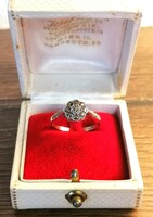 Antique daisy-marked silver ring with marcasite