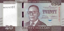 Libéria 20 dollár, 2016, UNC bankjegy