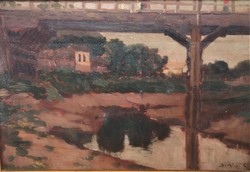 Lajos Szlányi (1869 - 1949) Old Tisza Bridge c. Your painting with an original guarantee!