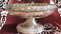 Antik ezüstözött talpas asztalközép, gyümölcsöstál (M3187)