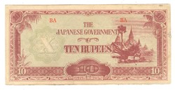 10 rúpia 1942 Burma japán megszállás