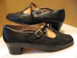 Fekete SPIESS T-pántos hagyományos kényelmes bőr női cipő 7G