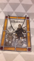 A large glass picture of St. Hubertus with a tin frame (l3316)