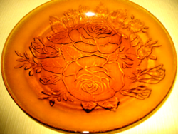 Borostyán üveg INDONESIA rózsa mintás tányér 3 db