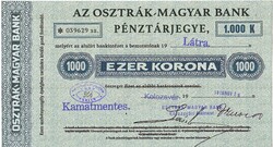 MAGYARORSZÁG 1000 osztrák-magyar korona Pénztárjegy 1918 REPLIKA