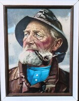 FK/329 - Harry Haerendel – Pipázó halász portréja – litográfia