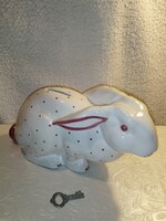 "Nyúl persely", jelzett, oszták, porcelán persely +kulcs,húsvéti dekoráció. figura.