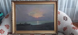 Komáromi-Kacz Endre (1880-1969): Hajnali halászok HATALMAS 100x70 cm !!!