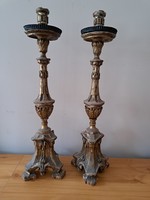 Baroque carved gilded and silvered large church candlesticks in a pair 78cm!!!