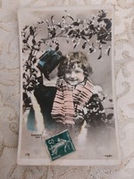 Old New Year's postcard 1908 children's photo postcard mistletoe