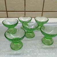 6 green, art deco liqueur glasses for sale!