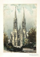 Votive church - marked original lithograph