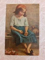 Old postcard on a lapel image postcard