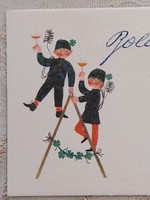 Régi mini képeslap újévi levelezőlap üdvözlőkártya kéményseprő lóhere