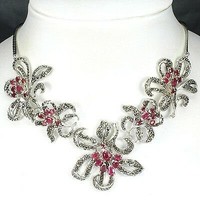 Valodi 268.57Tcw ruby marcasite 925 sterling silver neck necklace