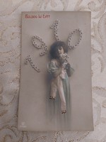 Régi újévi képeslap 1909 kislány fotó levelezőlap margaréta
