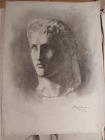 Signed pencil drawing of the painter Ferenc Nagy from the 1910s -388