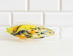 Final sale! Neon yellow retro glass TV fish - midcentury modern design fish figure