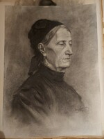 Nagy Ferenc festő grafikus szignált ceruza és szénrajza - női portré az 1910-es évekből -386