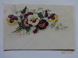 Régi virágos üdvözlő képeslap, árvácska-csokor (1941)