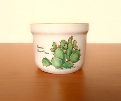 Virágmintás kicsi porcelán virágcserép kaspó hibátlan kaktusz minta pozsgásnak opuntia fügekaktusz