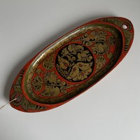 Régi orosz kézzel festett fa tányér, falidísz