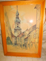 Signed (Gergely tailor) aqvarell cozy street view framed.
