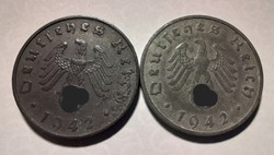 Német III. Birodalom 10 pfennig  2db 1942B 1942F