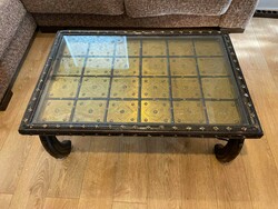 Old Indian coffee table with copper veined opium legs, Oriental, Asian, Japanese, Chinese