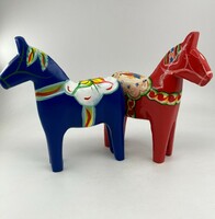 Scandinavian design hand-painted Swedish wooden horse 2 pcs together at auction!