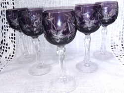 Ajkai purple liqueur crystal glass set 5 pcs