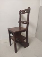 Antique library bookcase hardwood stairs ladder folding chair 793