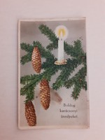 Régi karácsonyi képeslap levelezőlap fenyőág toboz