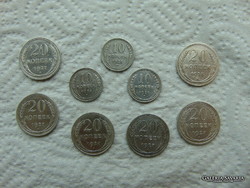 9 Pieces of silver 10 - 20 kopeks - kopejka lot!