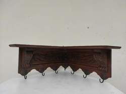 Antik ónémet ruha fogas réz akasztós faragott keményfa fali sarok bútor 620