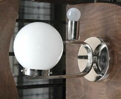 Art deco - streamline - bauhaus 2 burner nickel-plated wall bracket renovated - milk glass sphere hood
