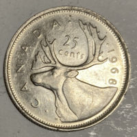 Silver 25 cent Canada ii. Elizabeth 1968.