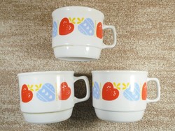 Retro old porcelain mug cup with glazed pattern - 3 pcs - 7.8 cm high
