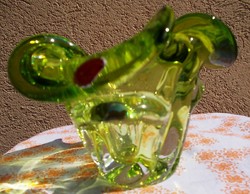 Padlás kisöprés! Végső leárazás!  Kínai zöld csurgatott üveg kínáló, asztalközép