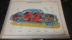 32 Parts of a vintage car with an exploded view