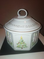 Karácsonyi porcelán süteményes doboz, tetővel