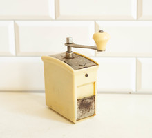 Retro butter colored vinyl coffee grinder - repaired - Szarvasi iron-metal kit