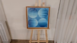 (K) Absztrakt offset nyomat 50x50 cm kerettel Vasarely?